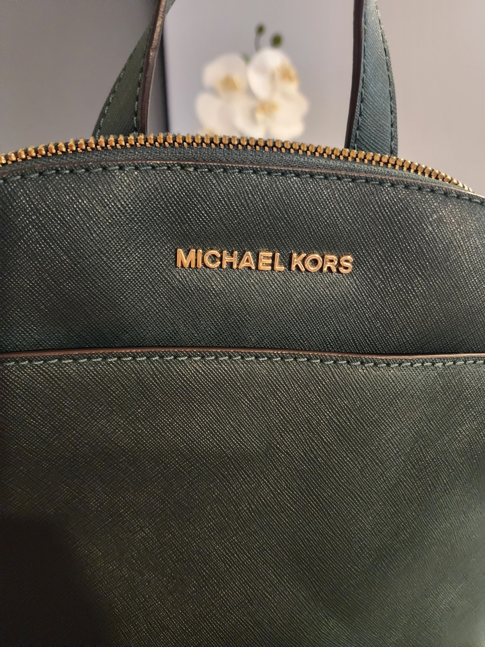 Michael Kors Green Saffiano Leather Mini Backpack with Gold Hardware